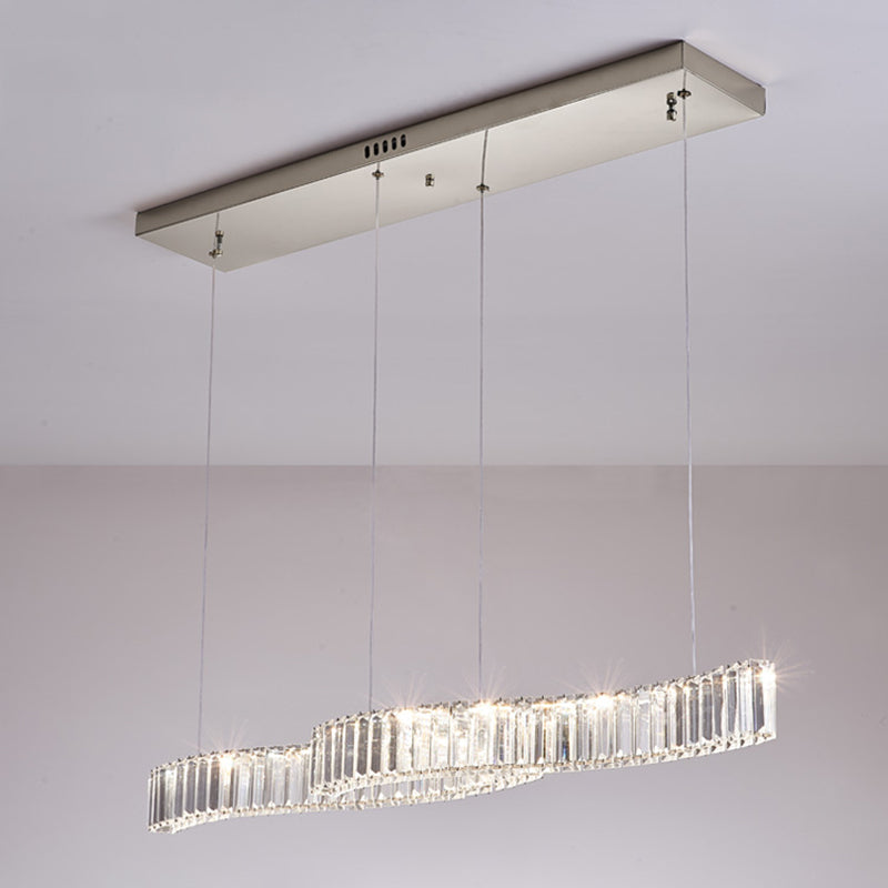 Iluminación de la isla de cristal lineal de 2 luces Luz de techo de oro contemporáneo para comedor