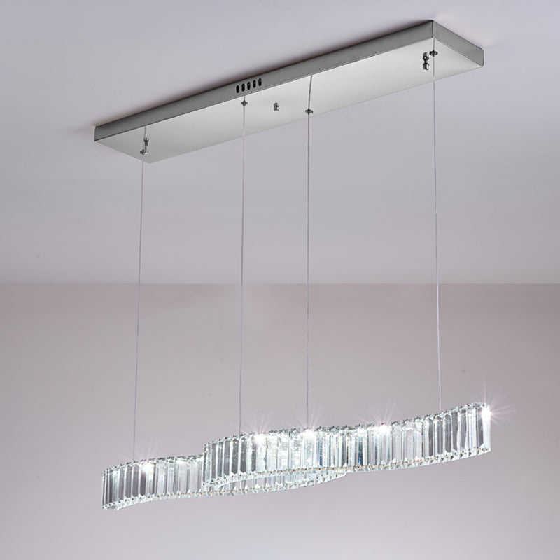 Iluminación de la isla de cristal lineal de 2 luces Luz de techo de oro contemporáneo para comedor