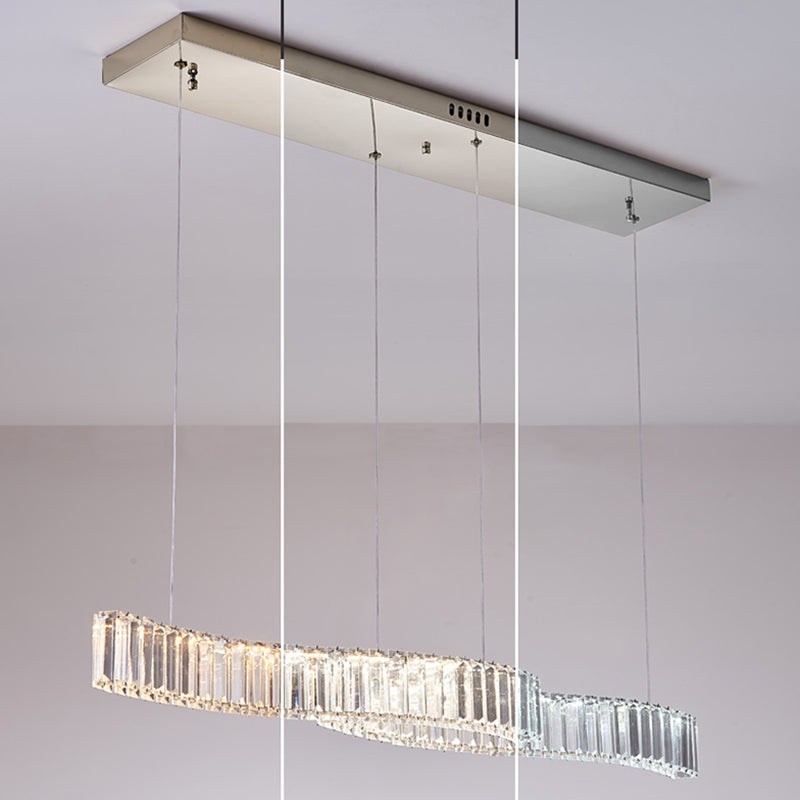 Iluminación de la isla de cristal lineal de 2 luces Luz de techo de oro contemporáneo para comedor