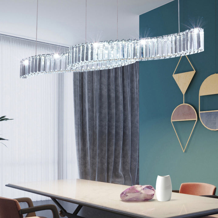 Iluminación de la isla de cristal lineal de 2 luces Luz de techo de oro contemporáneo para comedor