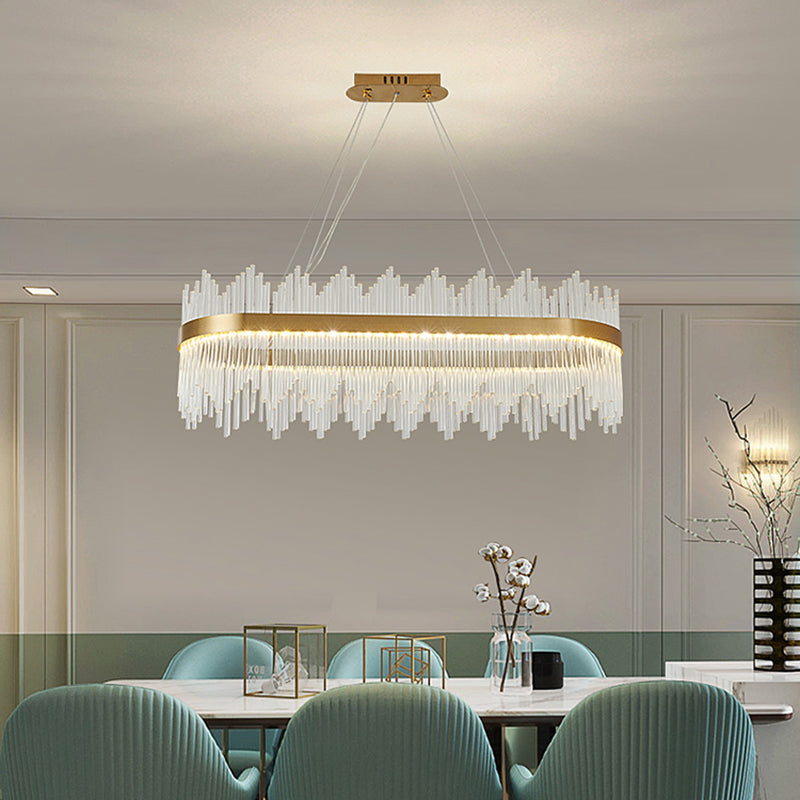 Lampadario dorato contemporaneo LED lineare cristallino su illuminazione dell'isola per soggiorno