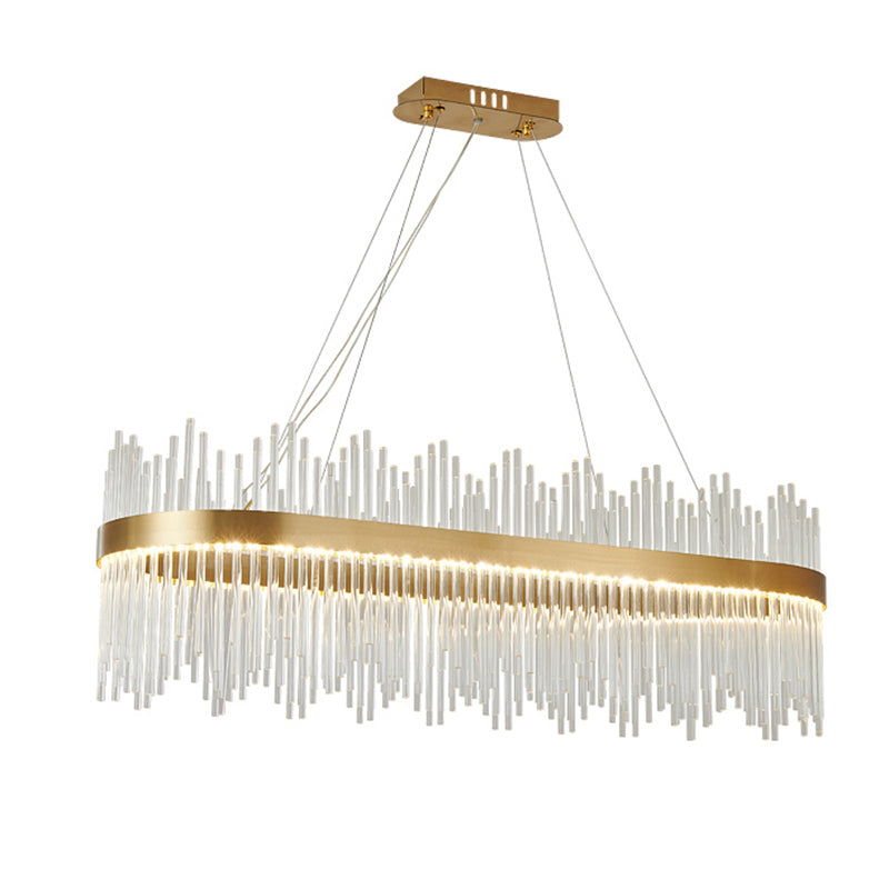 Lampadario dorato contemporaneo LED lineare cristallino su illuminazione dell'isola per soggiorno