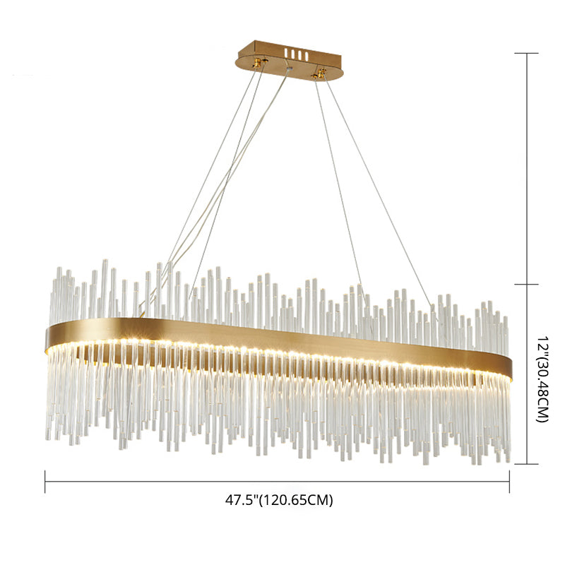 Lampadario dorato contemporaneo LED lineare cristallino su illuminazione dell'isola per soggiorno