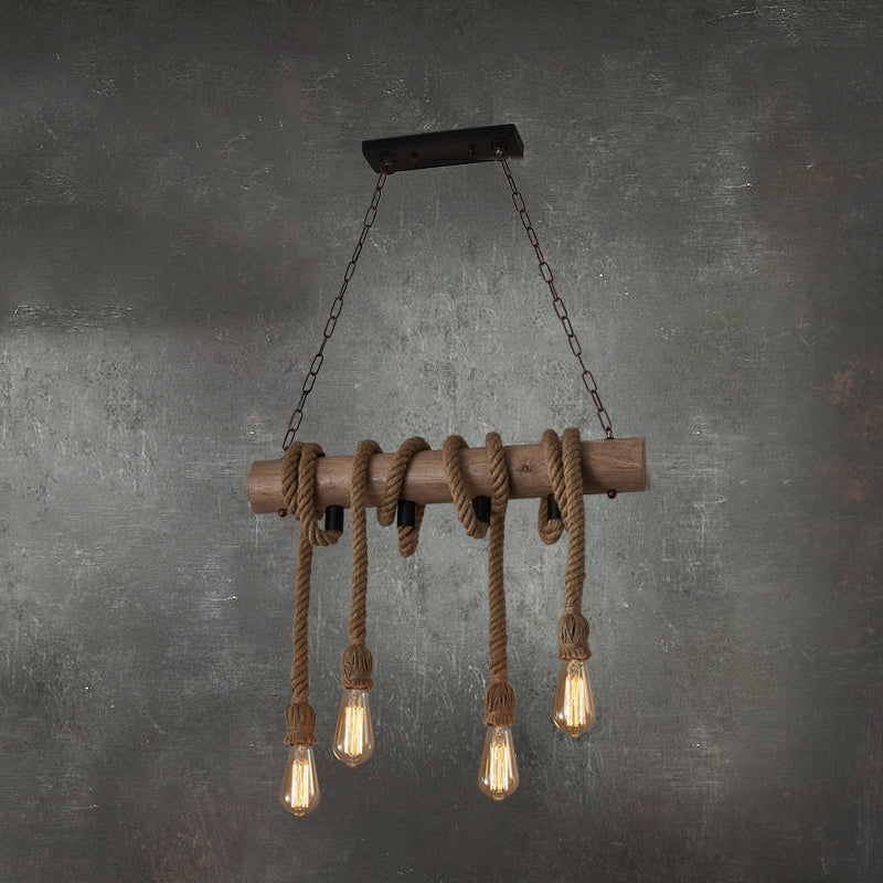 Black Indoor Island Pendant Light in Industrial Vintage Style Wrought Iron Ceiling Light with Hemp Rope