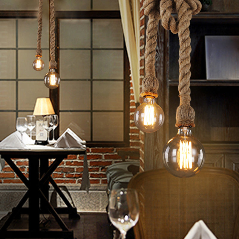 Black Indoor Island Pendant Light in Industrial Vintage Style Wrought Iron Ceiling Light with Hemp Rope