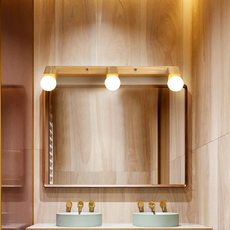 Modern Minimalist Style Cubic Vanity Wall Light Fixtures Wood Vanity Mirror Lights for Bathroom