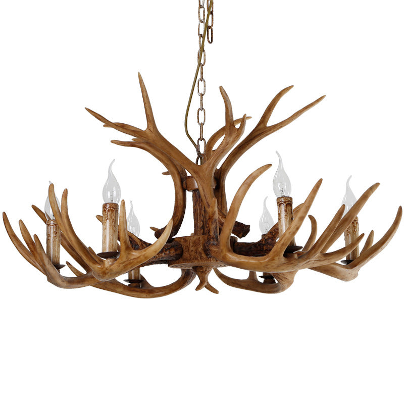 6-Light Antler Pendant Light in Traditional Vintage Style Sputnik Resin Chandelier for Interior Spaces