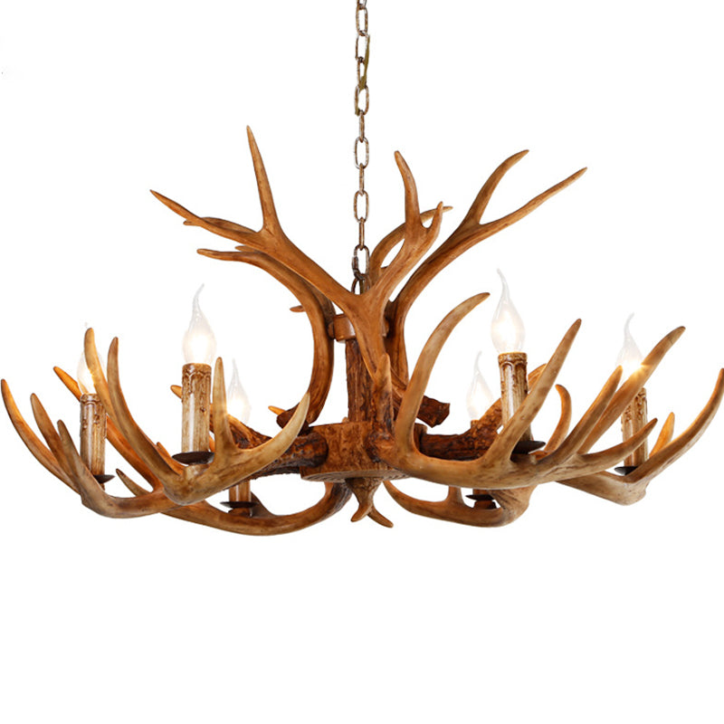 6-Light Antler Pendant Light in Traditional Vintage Style Sputnik Resin Chandelier for Interior Spaces