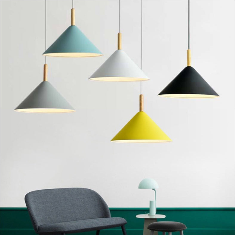6-Color Optional Macaroon Simplicity Hanging Lamp Cone Shade Nordic Style Lighting Pendant for Dining Room