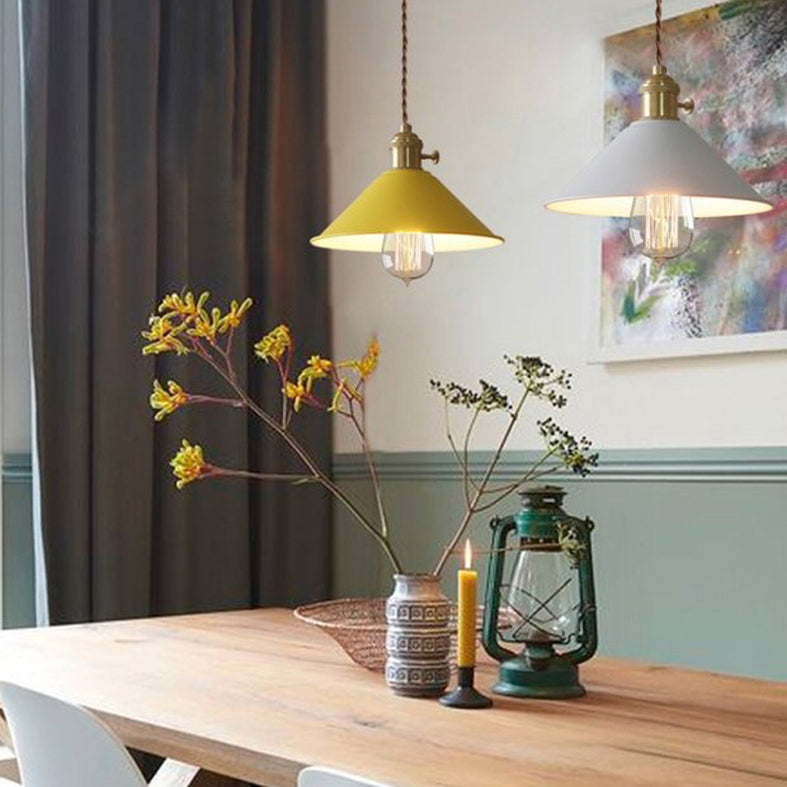 7.8 "brede Noordse stijl Macaroon Hanglight metalen kegel schaduw enkele lampverlichtingshanger met messing roterende schakelaar