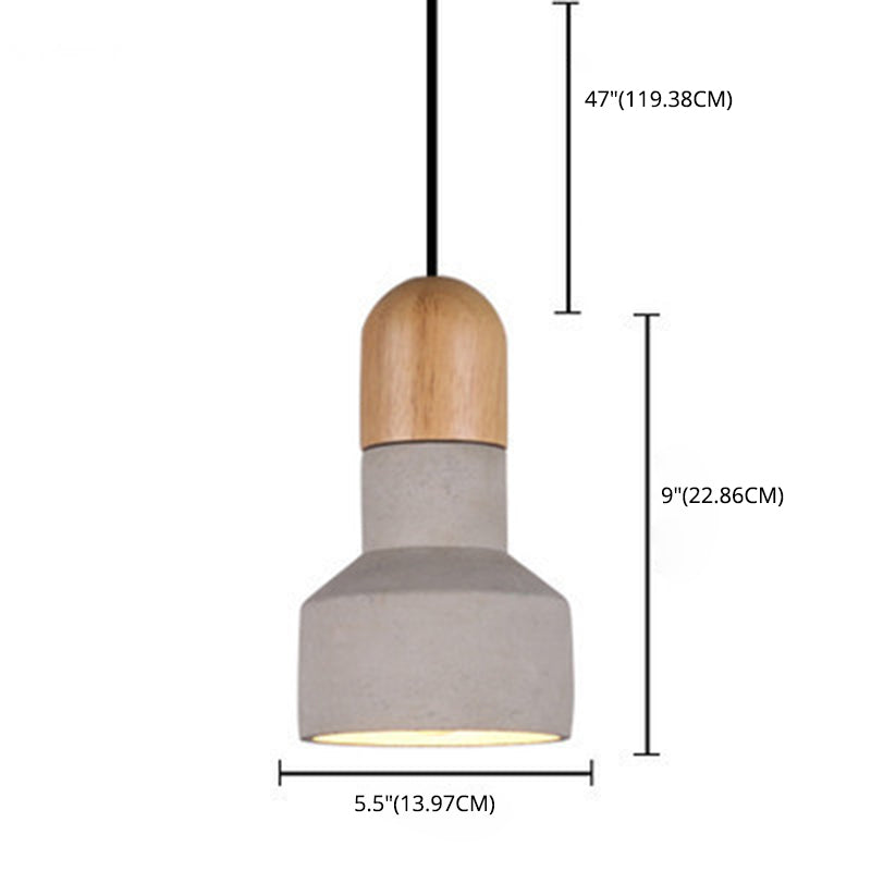 1-Light Creative Ciment Hanging Light Modern Simplicité Pendentif Pendant en bois pour les restaurants de bar