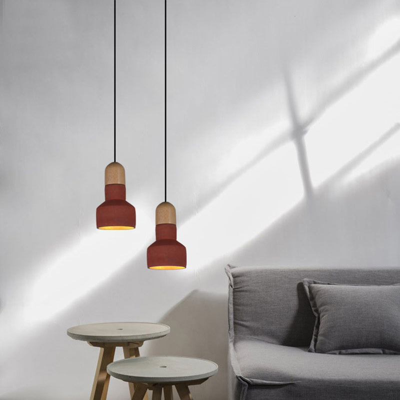 1-Light Creative Ciment Hanging Light Modern Simplicité Pendentif Pendant en bois pour les restaurants de bar