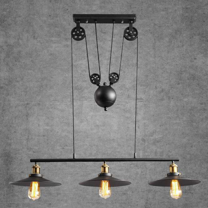 Wrought Iron Black Island Pendant Light in Industrial Classic Style 3-Light Adjustable Pendant Light for Dining Room