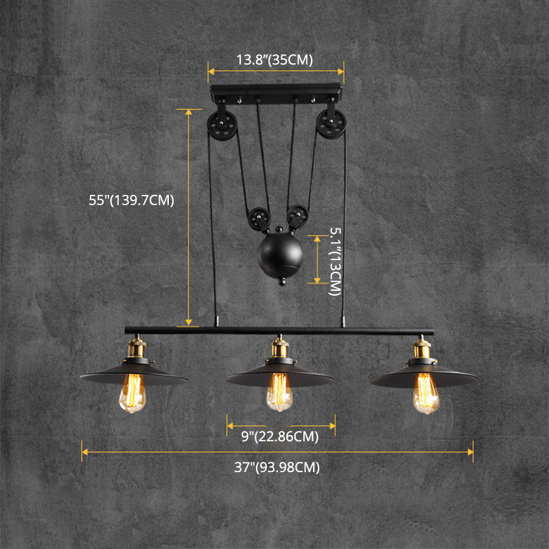 Wrought Iron Black Island Pendant Light in Industrial Classic Style 3-Light Adjustable Pendant Light for Dining Room