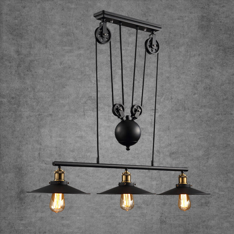 Wrought Iron Black Island Pendant Light in Industrial Classic Style 3-Light Adjustable Pendant Light for Dining Room