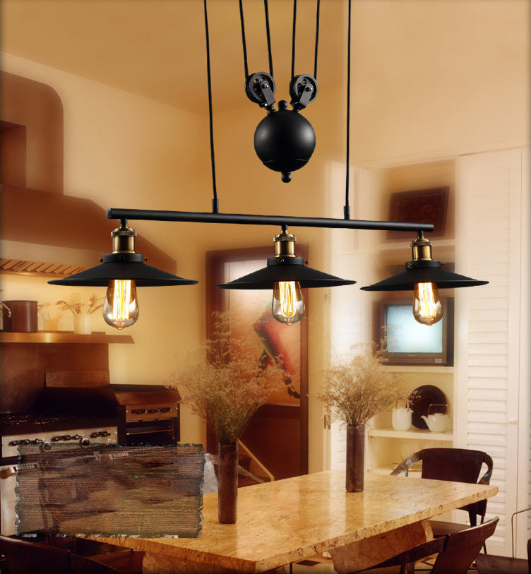 Wrought Iron Black Island Pendant Light in Industrial Classic Style 3-Light Adjustable Pendant Light for Dining Room
