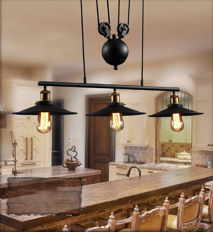 Wrought Iron Black Island Pendant Light in Industrial Classic Style 3-Light Adjustable Pendant Light for Dining Room