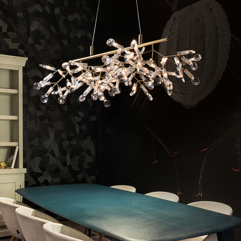 Contemporary Firefly Linear Island Lighting Fixtures Gold Crystal Hanging Pendant Lights