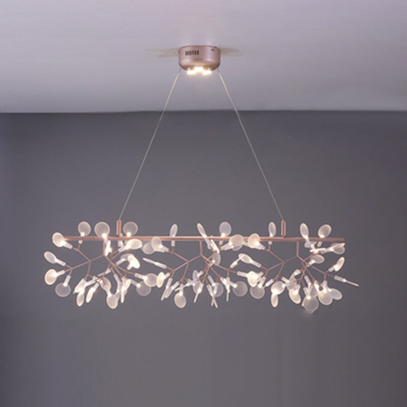 Rose Gold Contemporary Linear Pendant Lighting Fixtures Crystal Island Chandelier Light for Bedroom