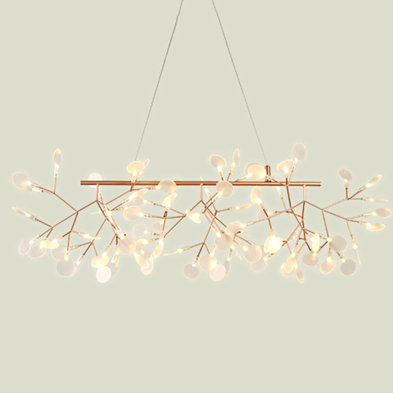 Rose Gold Contemporary Linear Pendant Lighting Fixtures Crystal Island Chandelier Light for Bedroom