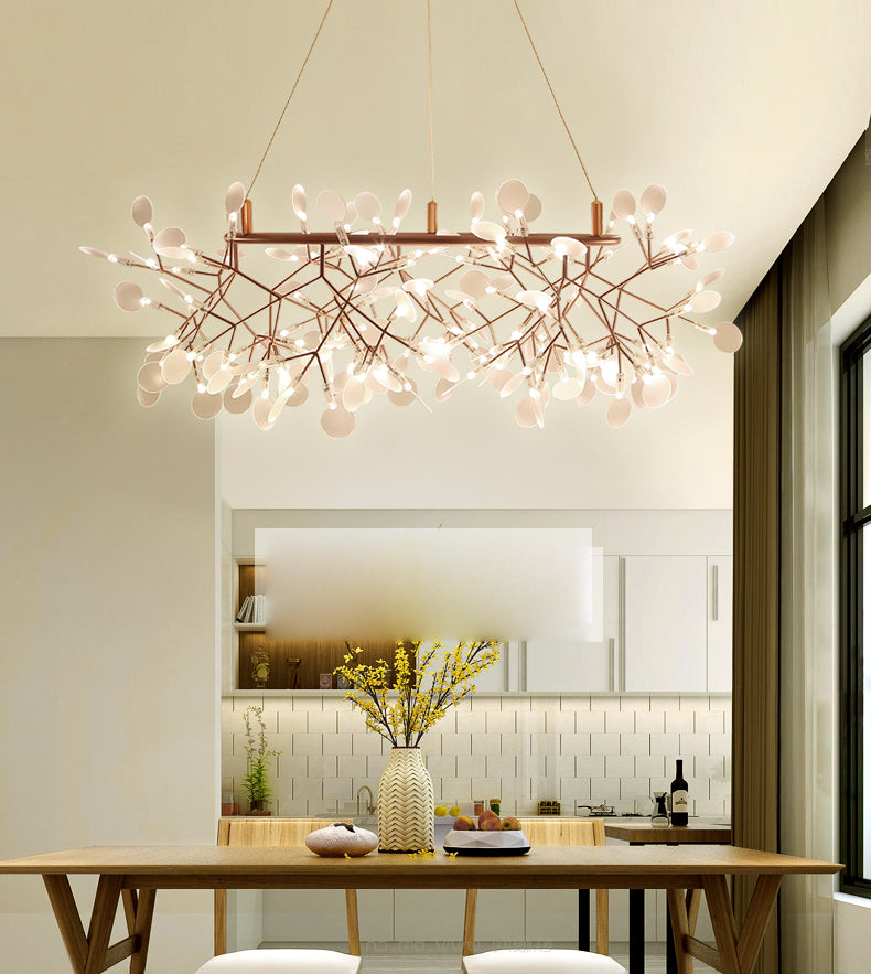 Rose Gold Contemporary Linear Pendant Lighting Fixtures Crystal Island Chandelier Light for Bedroom