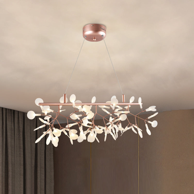 Rose Gold Contemporary Linear Pendant Lighting Fixtures Crystal Island Chandelier Light for Dining Room