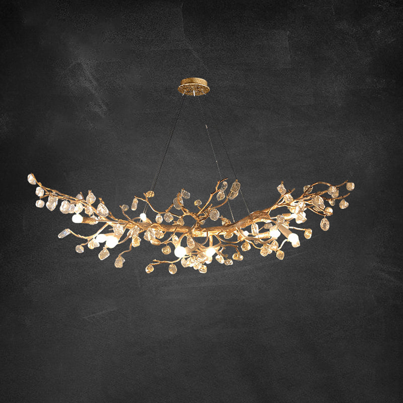 Brass Crystal Flower Contemporary Style Suspension Pendant Light Linear Island Pendants