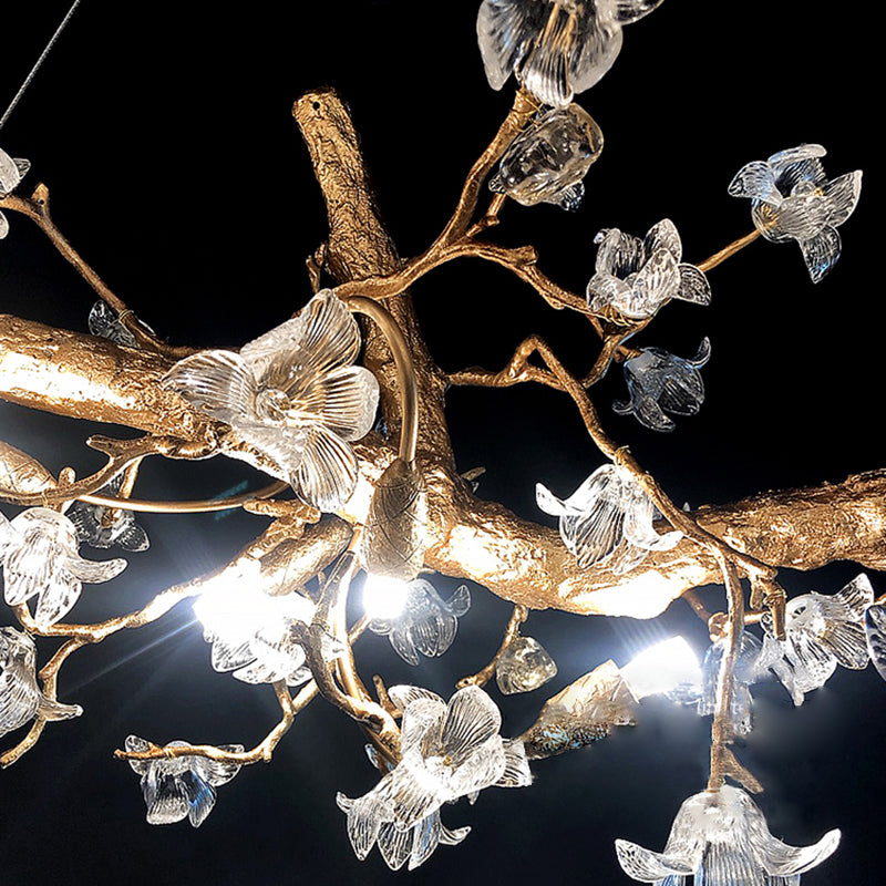 Flor de cristal de latón Estilo contemporáneo colgante de colgantes de luz lineal colgantes