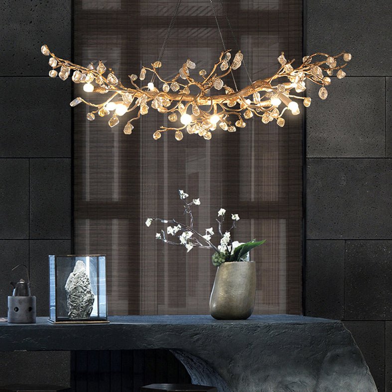 Flor de cristal de latón Estilo contemporáneo colgante de colgantes de luz lineal colgantes