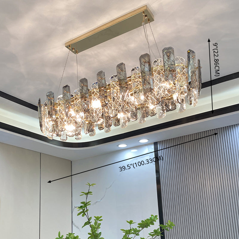 Gold Faceted Clear Crystal Prism Tubular Ceiling Pendant Contemporary Island Lighting Fixtures