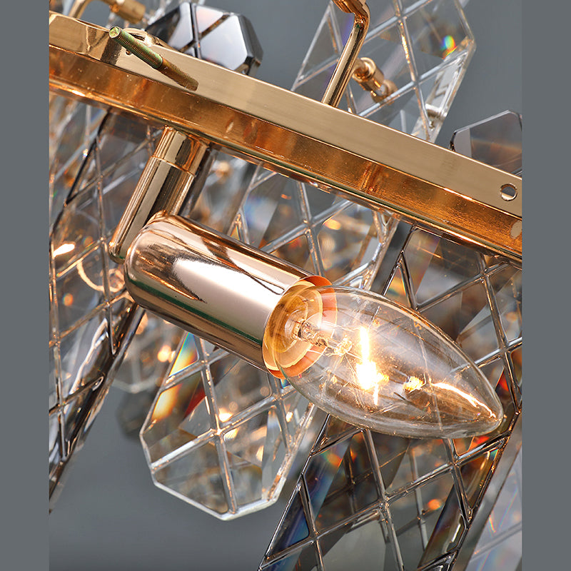 Gold Faceted Clear Crystal Prism Tubular Ceiling Pendant Contemporary Island Lighting Fixtures