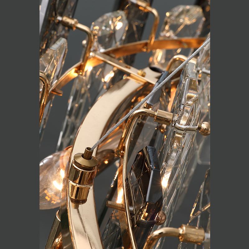 Gold Faceted Clear Crystal Prism Tubular Ceiling Pendant Contemporary Island Lighting Fixtures