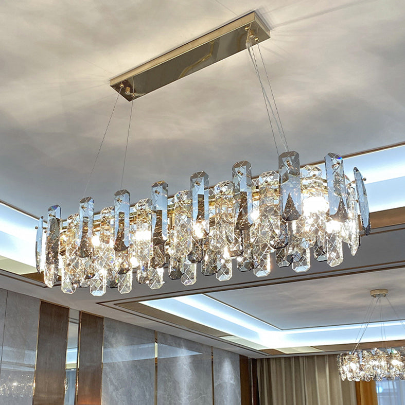 Gold Faceted Clear Crystal Prism Tubular Ceiling Pendant Contemporary Island Lighting Fixtures