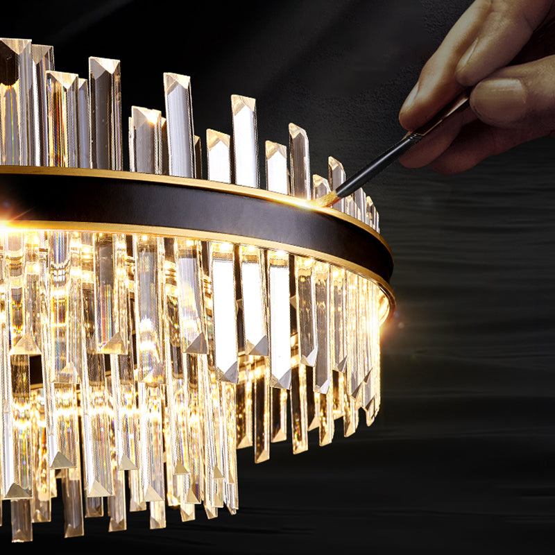 Gold Faceted Clear Crystal Prism Tubular Ceiling Pendant Contemporary Island Lighting Fixtures