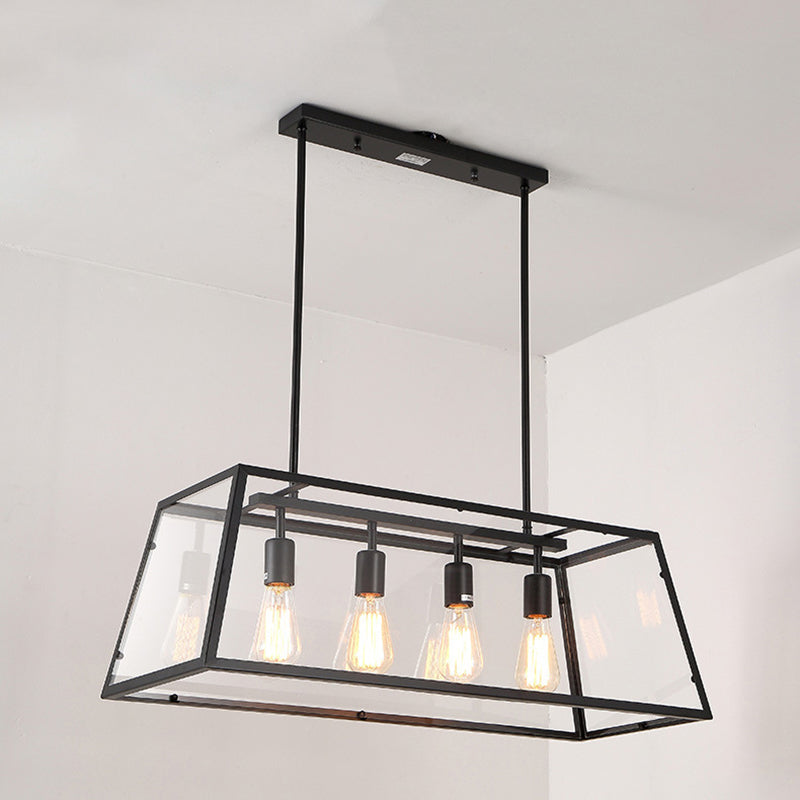 Glass 4 Lights Island Pendant Chandelier Linear Industrial Island Light Fixtures for Dining Room