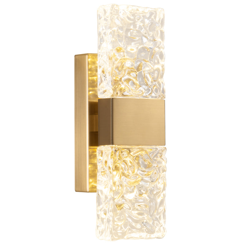 Rectangular Ripple Crystal Indoor Wall Light Postmodern Style Lighting Sconce in Electroplated Gold for Living Room