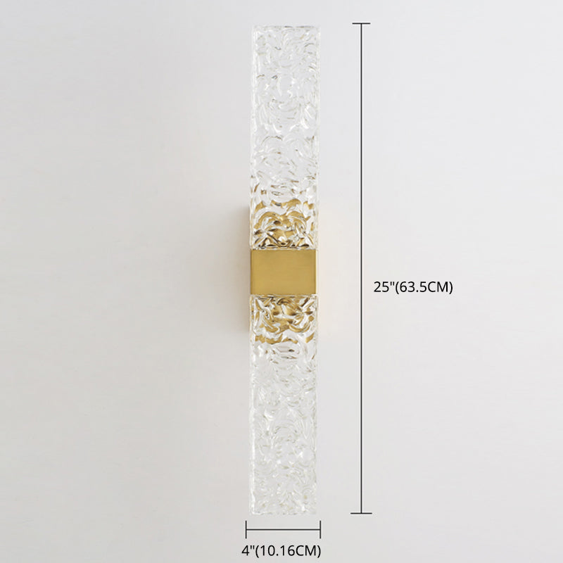 Rectangular Ripple Crystal Indoor Wall Light Postmodern Style Lighting Sconce in Electroplated Gold for Living Room