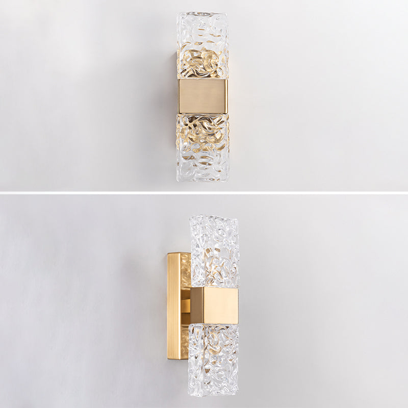 Rectangular Ripple Crystal Indoor Wall Light Postmodern Style Lighting Sconce in Electroplated Gold for Living Room