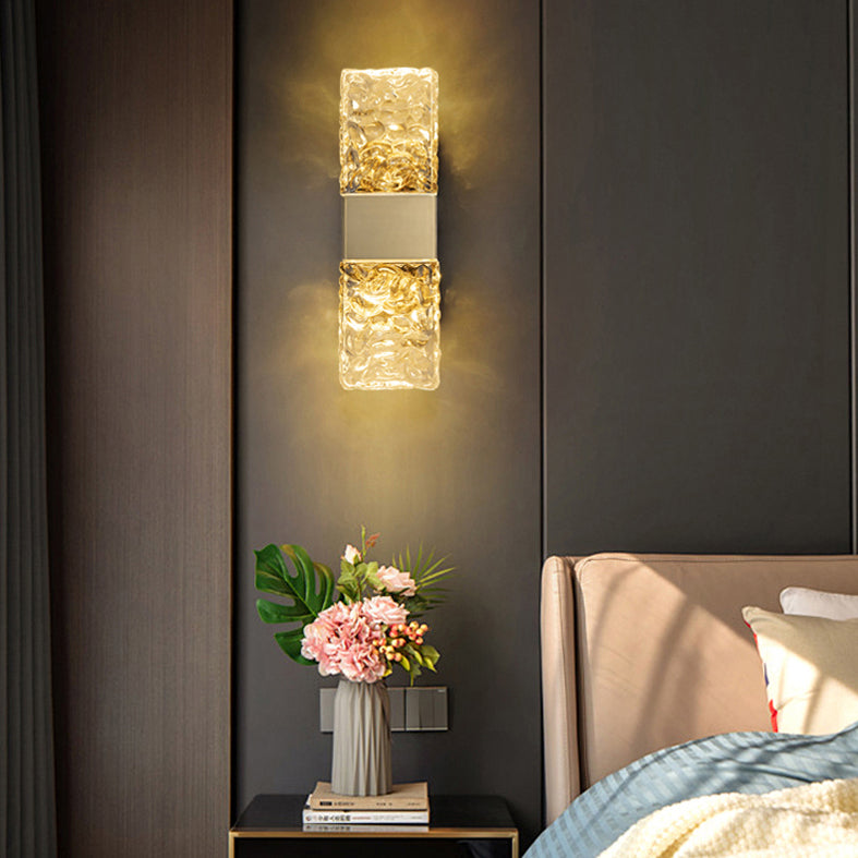Rectangular Ripple Crystal Indoor Wall Light Postmodern Style Lighting Sconce in Electroplated Gold for Living Room