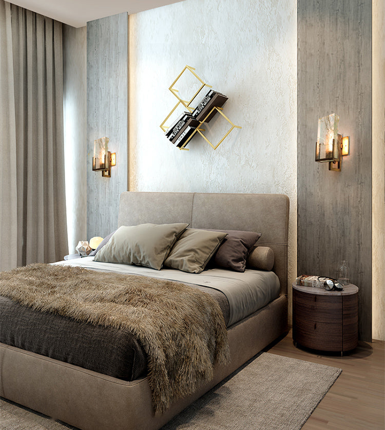 Postmodern Creative Ice Cube Lámpara de pared de cristal Lámpara bronceada Simplicity Light para pasillo de escalera