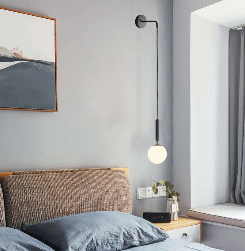 6" Diameter Orb Glass Shade Simplicity Wall Lamp 1-Light Nordic Style Bedside Sconce Lights