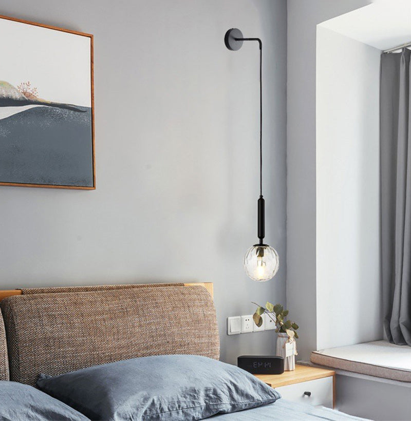 6" Diameter Orb Glass Shade Simplicity Wall Lamp 1-Light Nordic Style Bedside Sconce Lights