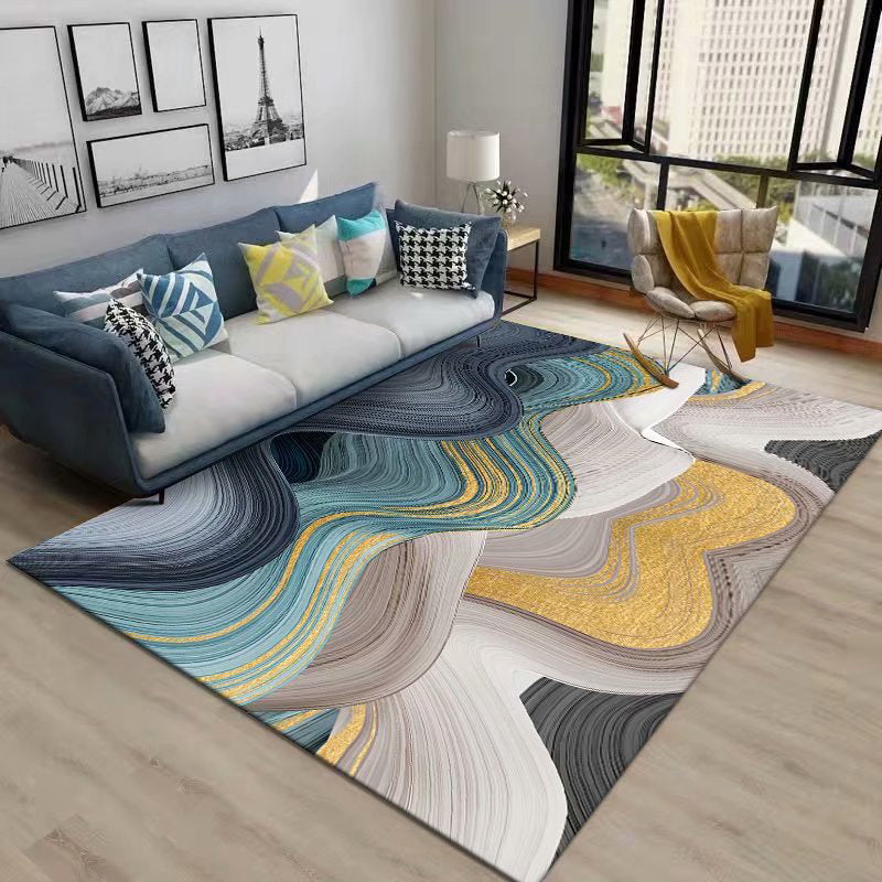 Contemporary Rug Polyester Abstract Printing Indoor Rug Stain Resistant Carpet for Living Room