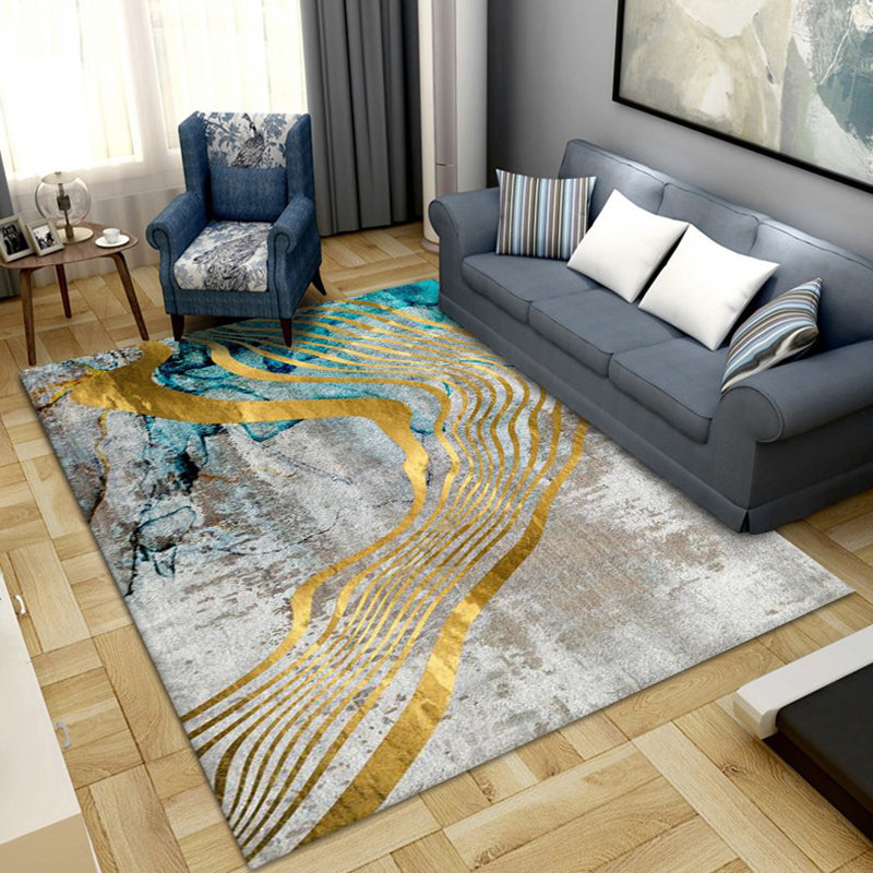 Abstract Area Rug Polyester Ink Painting Rug Non-Slip Backing Carpet for Living Room