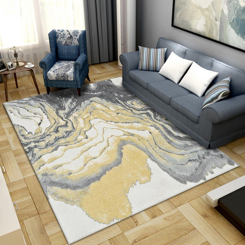 Abstract Area Rug Polyester Ink Painting Rug Non-Slip Backing Carpet for Living Room