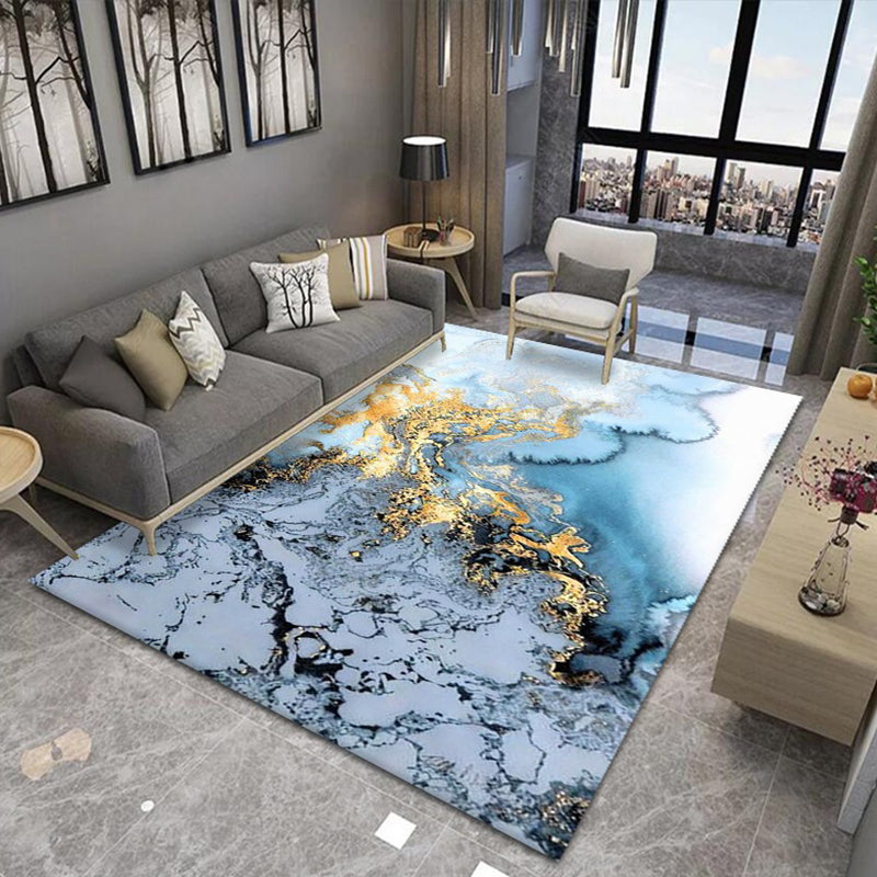 Abstract Area Rug Polyester Ink Painting Rug Non-Slip Backing Carpet for Living Room