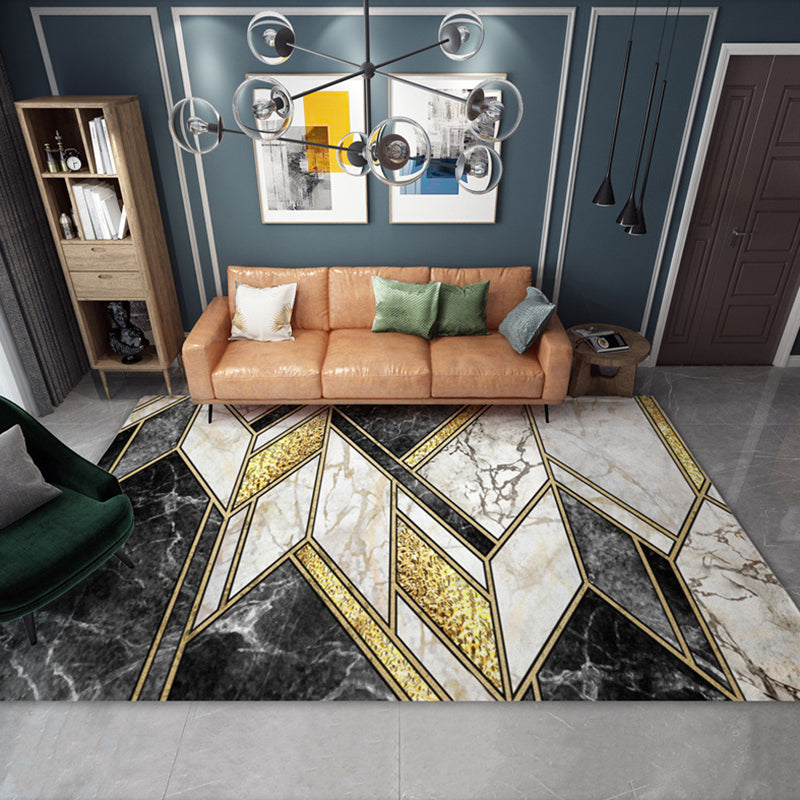 Modern Indoor Rug Polyester Marble Print Rug Non-Slip Backing Carpet for Living Room