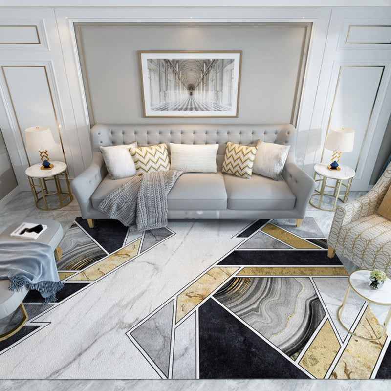 Modern Indoor Rug Polyester Marble Print Rug Non-Slip Backing Carpet for Living Room