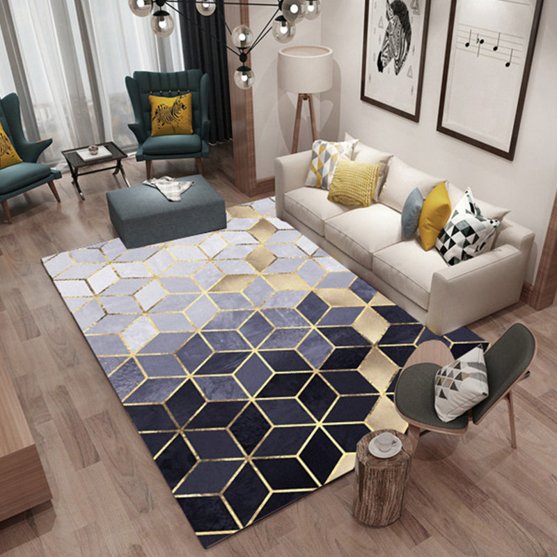 Marble Print Area Rug Polyester Contemporary Carpet Non-Slip Backing Rug for Living Room