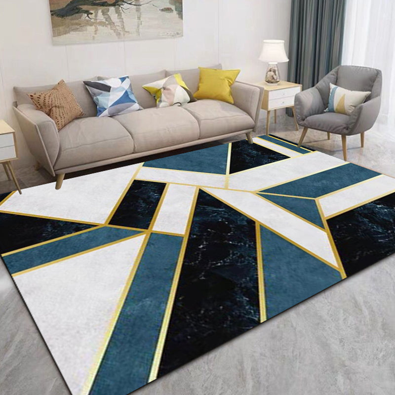 Marble Print Rug Polyester Modern Area Rug Stain Resistant Carpet for Living Room